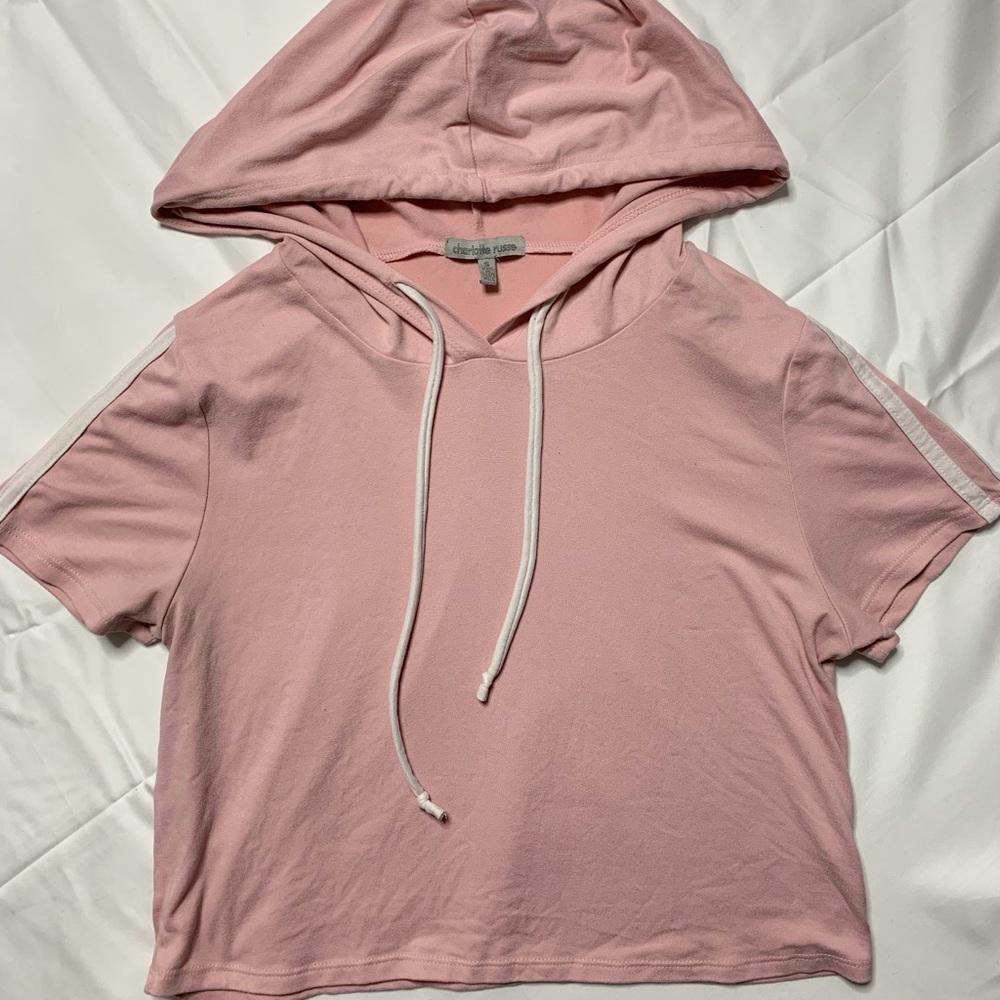 Pink crop top with hoodie